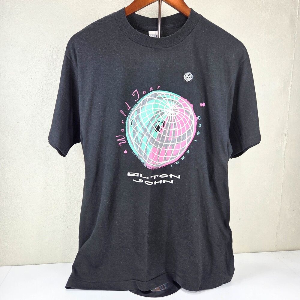 Vintage 80s Elton John World Tour 1988-1989 Single Stitch Band Shirt Sz XL